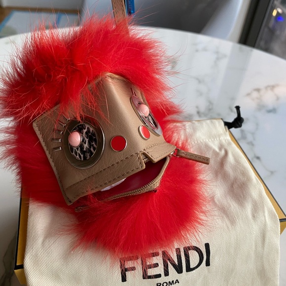 Fendi Tangerine Fox Fur Bugs Keychain - Picture 8 of 8